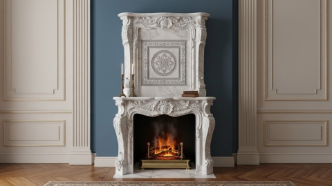 Каменный портал белого цвета для облицовки камина Rhoda из мрамора Bianco Extra 622111901_2