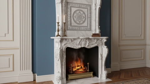 Каменный портал белого цвета для облицовки камина Rhoda из мрамора Bianco Extra 622111901_3