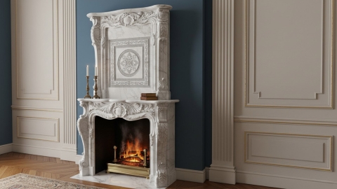 Каменный портал белого цвета для облицовки камина Rhoda из мрамора Bianco Extra 622111901_4