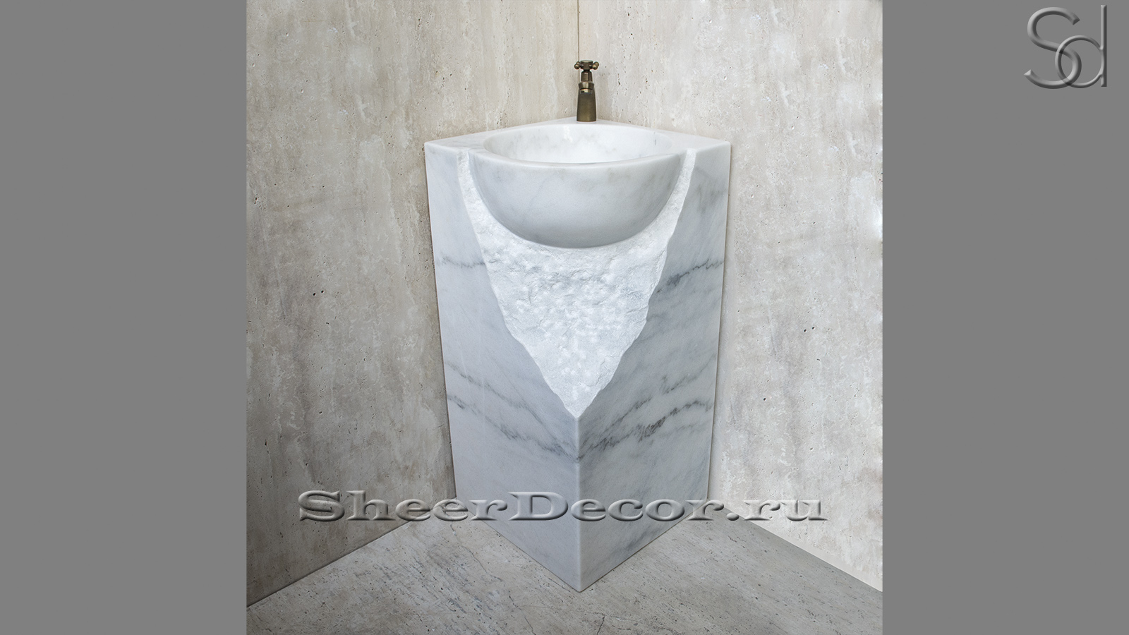Мраморная раковина на пьедестале Roca из белого камня Clouds ИСПАНИЯ 470010171 для ванной комнаты_3