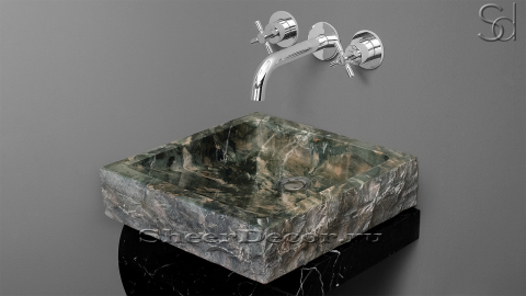 Каменная мойка Rock из зеленого кварцита Dragon Green ИНДИЯ 035014311 для ванной комнаты_5