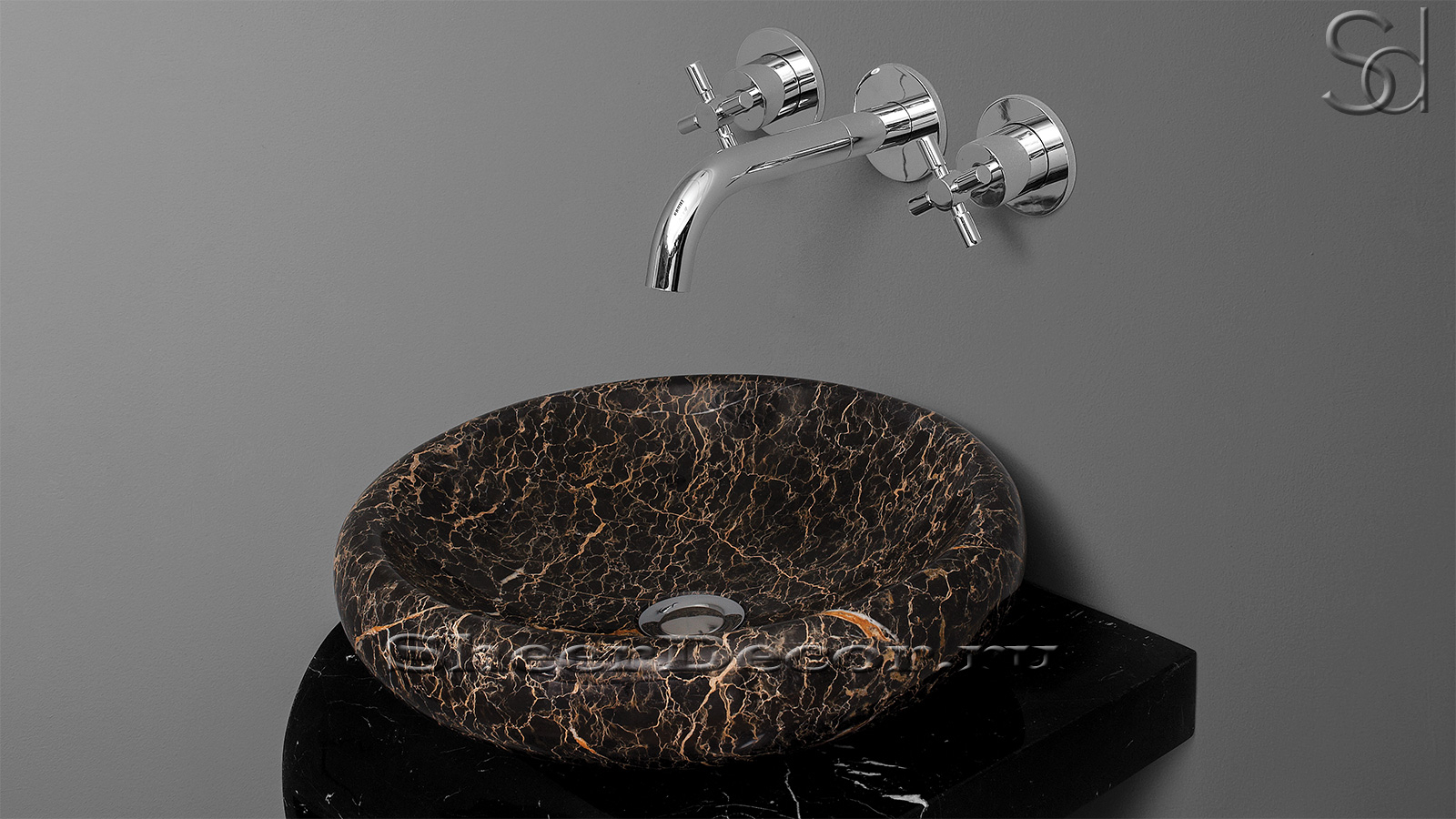 Коричневая раковина Ronda из натурального мрамора Black and Gold  ПАКИСТАН 003028111 для ванной комнаты_2