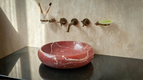 Мраморная раковина круглой формы Ronda Rosquilla из красного камня Burgundy Honey_3
