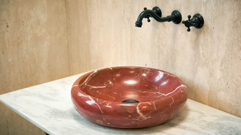 Мраморная раковина круглой формы Ronda Rosquilla из красного камня Burgundy Honey_5