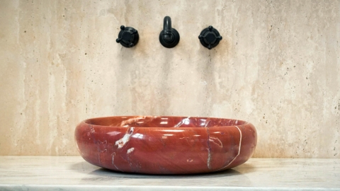 Мраморная раковина круглой формы Ronda Rosquilla из красного камня Burgundy Honey_6