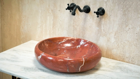 Мраморная раковина круглой формы Ronda Rosquilla из красного камня Burgundy Honey_7