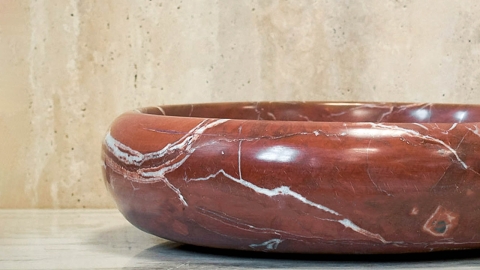 Мраморная раковина круглой формы Ronda Rosquilla из красного камня Burgundy Honey_8