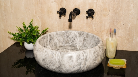 Мраморная раковина Ronda из белого камня Crystal Grey ИТАЛИЯ 003922111 для ванной комнаты_1