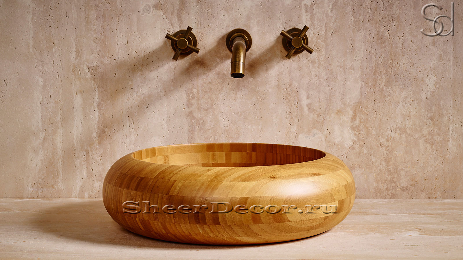 Деревянная раковина Ronda M4 из натурального бамбука Golden Bamboo ИНДОНЕЗИЯ 003600014 для ванной комнаты_1