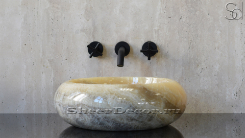 Каменная мойка Ronda M4 из желтого оникса Herbal Honey ИНДОНЕЗИЯ 003427114 для ванной комнаты_1