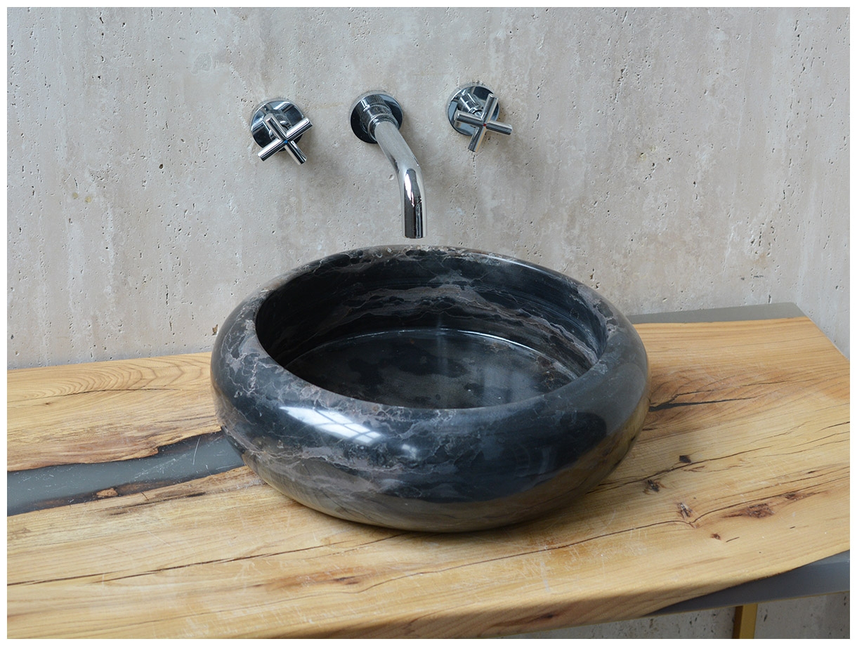 Черная раковина Ronda из натурального мрамора Nero Marquina 003018111_5 Мраморная раковина Ronda из черного камня Nero Marquina ИСПАНИЯ 003018111 для ванной комнаты_5