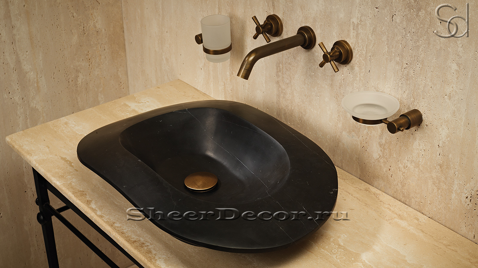 Черная раковина Selma из натурального мрамора Nero Marquina ИСПАНИЯ 636018011 для ванной комнаты_6