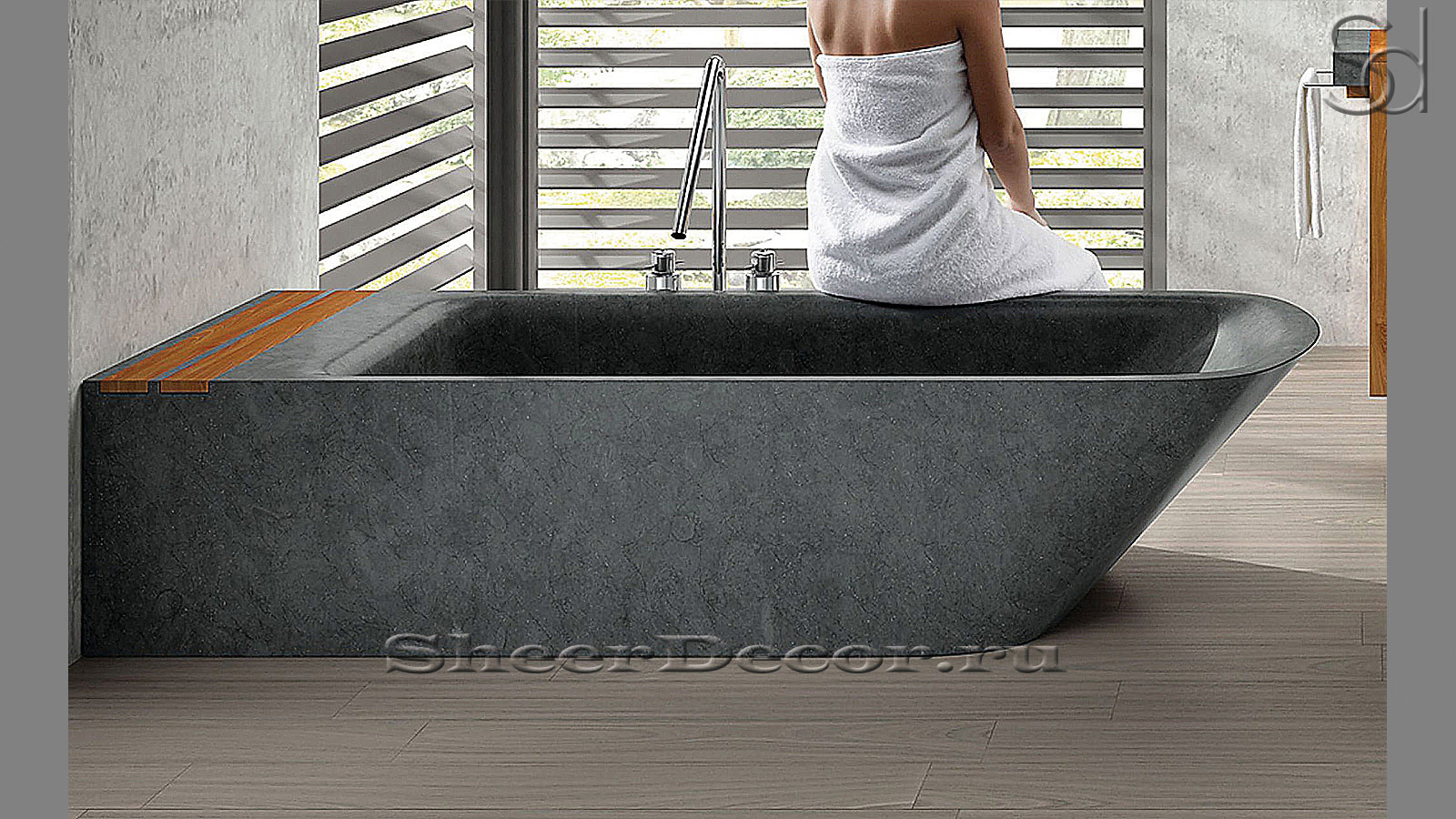Каменная ванна Semi из черного мрамора Grigio Chicciolato 725166051_1