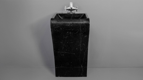 Мраморная раковина с пьедесталом нестандартной формы Sette из черного камня Nero Marquina_2