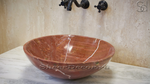 Мраморная раковина Sfera из красного камня Burgundy Honey ИНДИЯ 001041111 для ванной комнаты_1