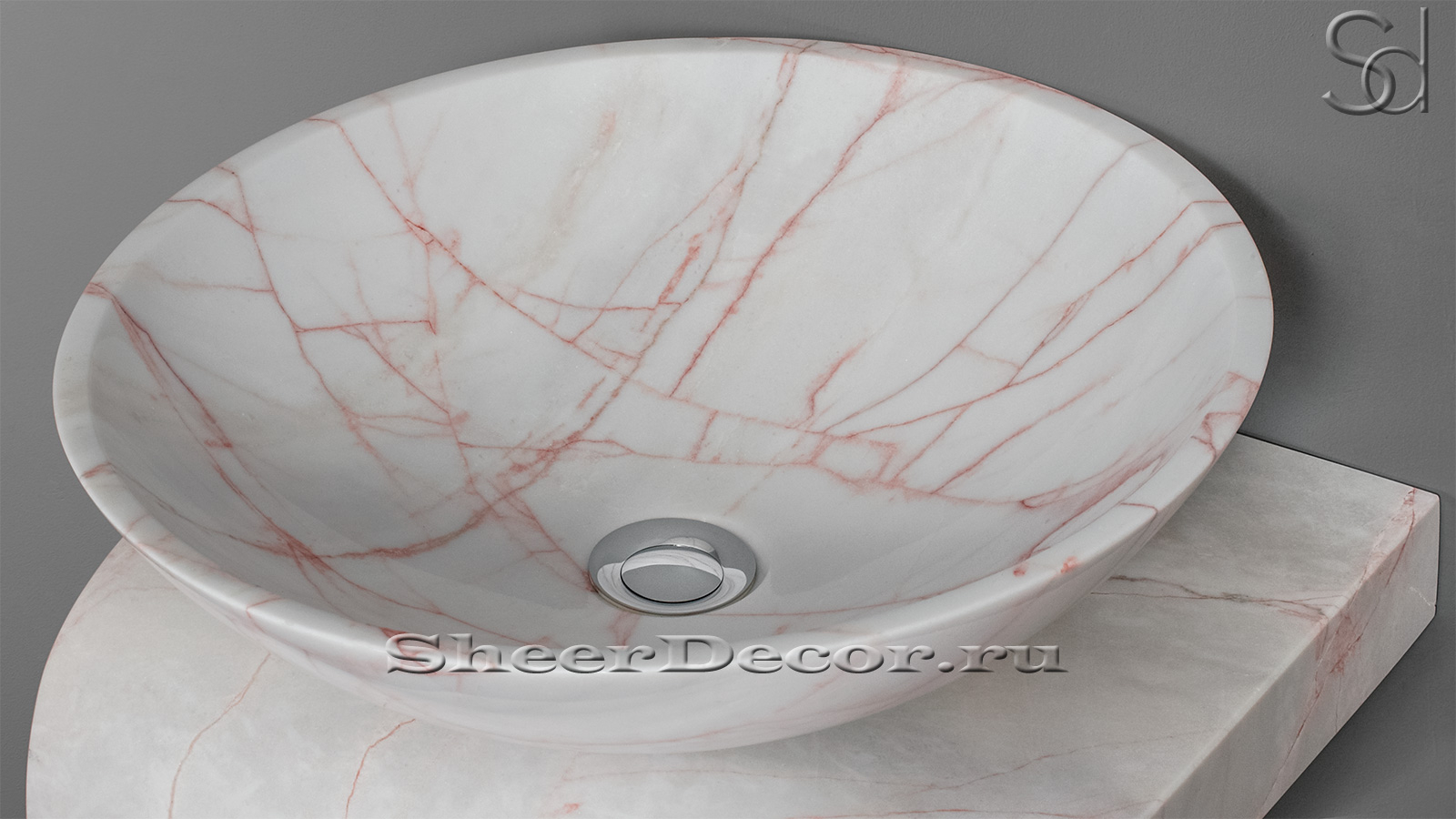 Белая раковина Sfera из натурального мрамора Coral Pink ИТАЛИЯ 001012111 для ванной комнаты_3