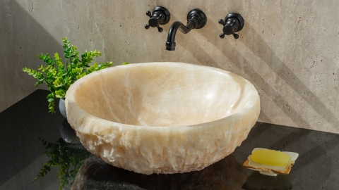 Каменная мойка Sfera из кремового оникса Creamy Honey ИНДИЯ 001933311 для ванной комнаты_1