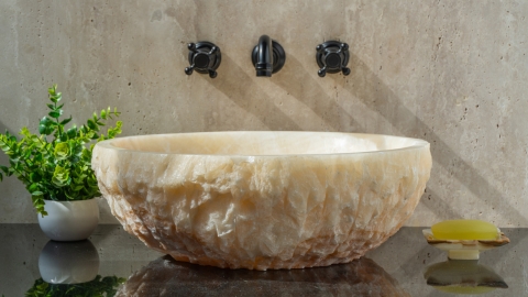 Каменная мойка Sfera из кремового оникса Creamy Honey ИНДИЯ 001933311 для ванной комнаты_2