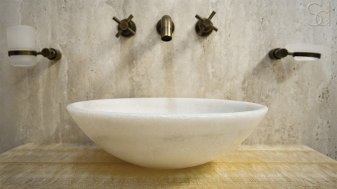 Белая раковина Sfera из натурального мрамора Crystal White ИНДИЯ 001072111 для ванной комнаты_2