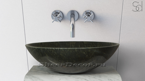 Зеленая раковина Sfera из натурального мрамора Dark Green ИНДИЯ 001013011 для ванной комнаты_1