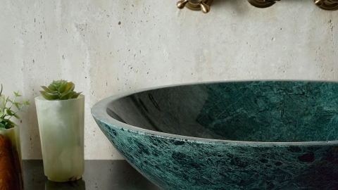 Мраморная раковина круглой формы Sfera из зеленого камня Dark Green_12