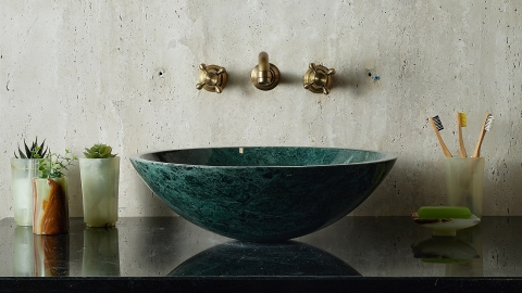 Мраморная раковина круглой формы Sfera из зеленого камня Dark Green_9