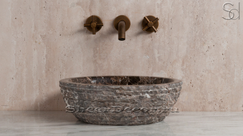 Мраморная раковина Sfera из коричневого камня Emperador Dark ИСПАНИЯ 001042511 для ванной комнаты_2