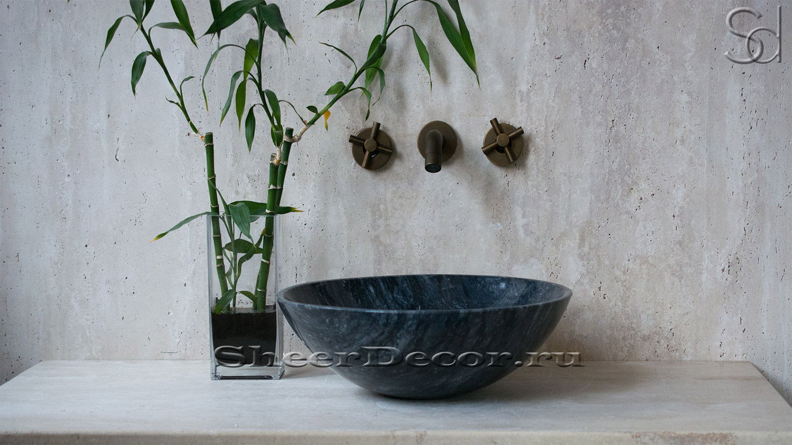 Мраморная раковина Sfera из синего камня Graphite ИТАЛИЯ 001766111 для ванной комнаты_3