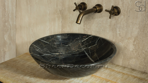 Черная раковина Sfera из натурального мрамора Nero Port Laurent ИТАЛИЯ 001040111 для ванной комнаты_1