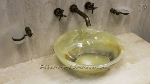 Зеленая раковина Sfera M2 из камня оникса Green Onyx ПАКИСТАН 001033112 для ванной комнаты_1