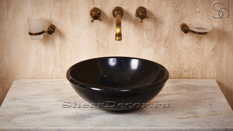 Мраморная раковина Sfera M2 из черного камня Nero Marquina ИСПАНИЯ 001018112 для ванной комнаты_2