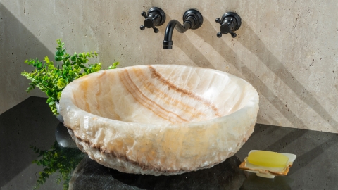 Красная раковина Sfera из камня оникса Red Honey ИНДИЯ 001079311 для ванной комнаты_2
