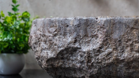 Каменная мойка Sfera из серого травертина Silver travertine ТУРЦИЯ 001399311 для ванной комнаты_3
