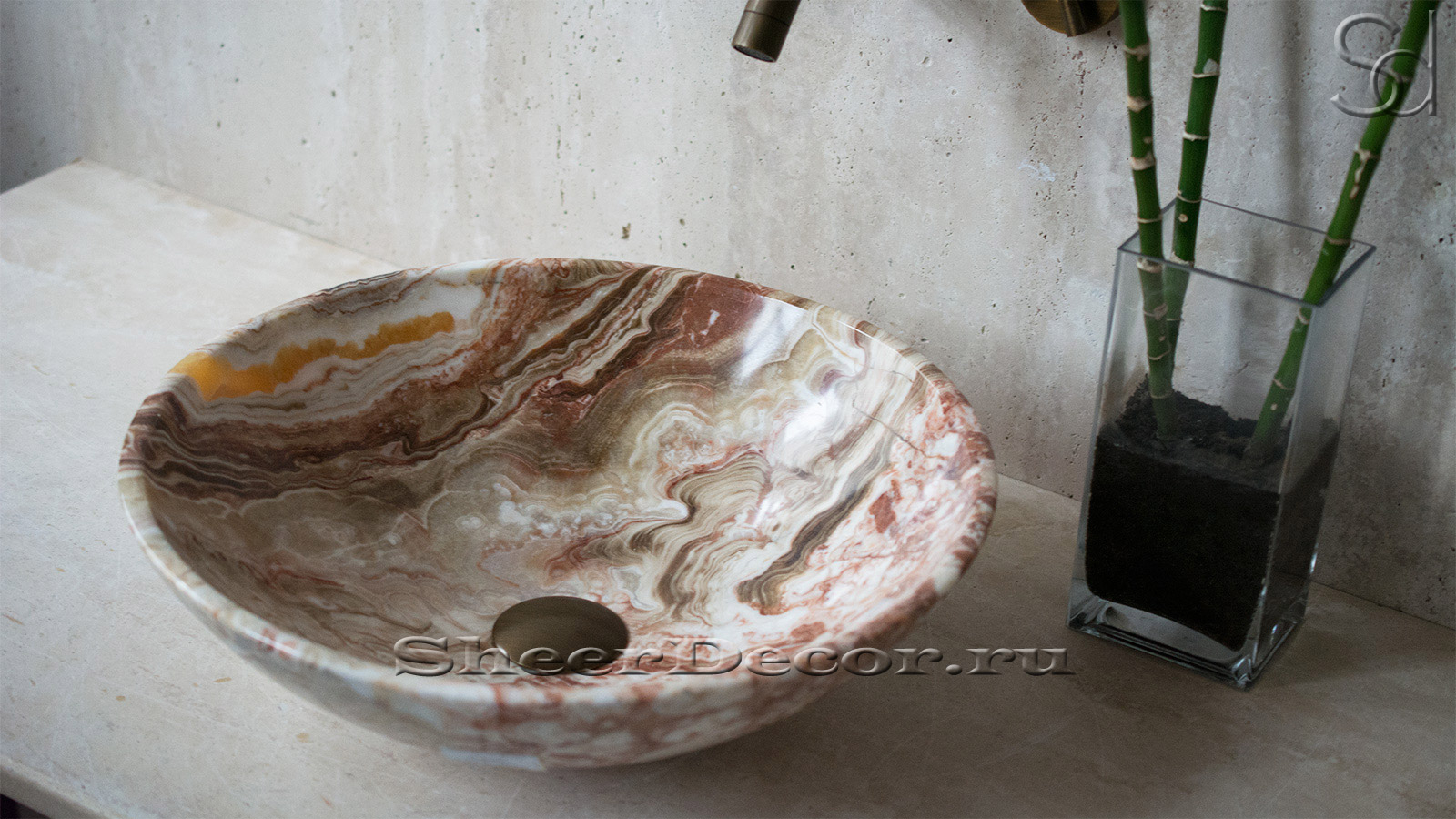 Мраморная раковина Sfera из красного камня Skyros Rosso ИТАЛИЯ 001152111 для ванной комнаты_3