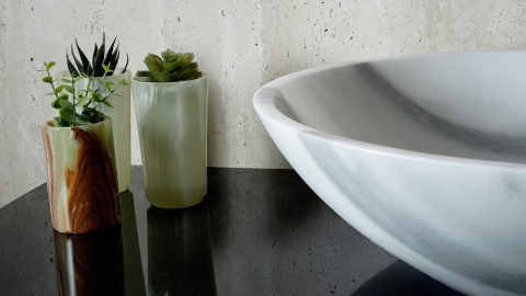 Серая раковина Sfera из натурального мрамора Striato Olimpico ТУРЦИЯ 001458111 для ванной комнаты_6