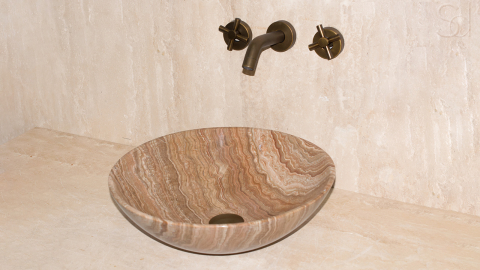 Каменная мойка Sfera из бежевого оникса Sultano Onyx ИРАН 001805111 для ванной комнаты_4