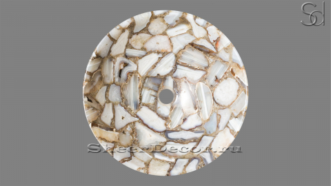 Каменная мойка Sfera из бежевого агата White Agate ИНДИЯ 001542111 для ванной комнаты_2