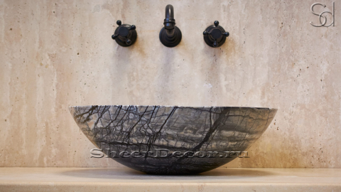Мраморная раковина Sfera M7 из серого камня Wooden Black ИНДИЯ 001071117 для ванной комнаты_1