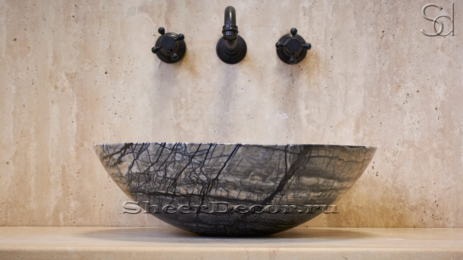 Мраморная раковина Sfera M7 из серого камня Wooden Black ИНДИЯ 001071117 для ванной комнаты_3