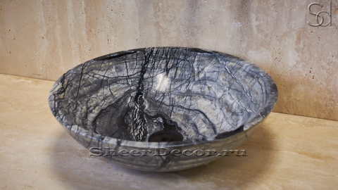 Мраморная раковина Sfera M7 из серого камня Wooden Black ИНДИЯ 001071117 для ванной комнаты_3