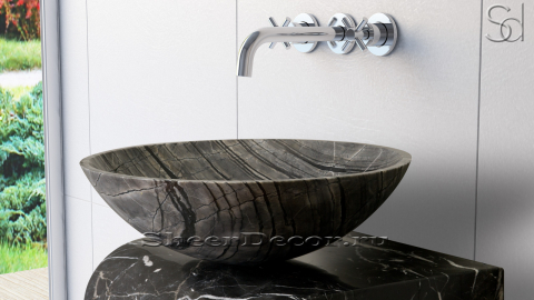 Перламутровая раковина Sfera из натурального мрамора Wooden Black ИНДИЯ 001071111 для ванной комнаты_1