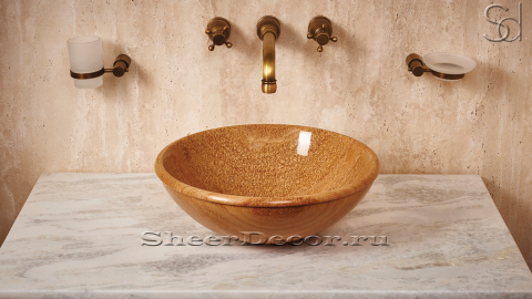 Мраморная раковина Sfera M2 из коричневого камня Wooden Yellow ЕГИПЕТ 001032112 для ванной комнаты_2