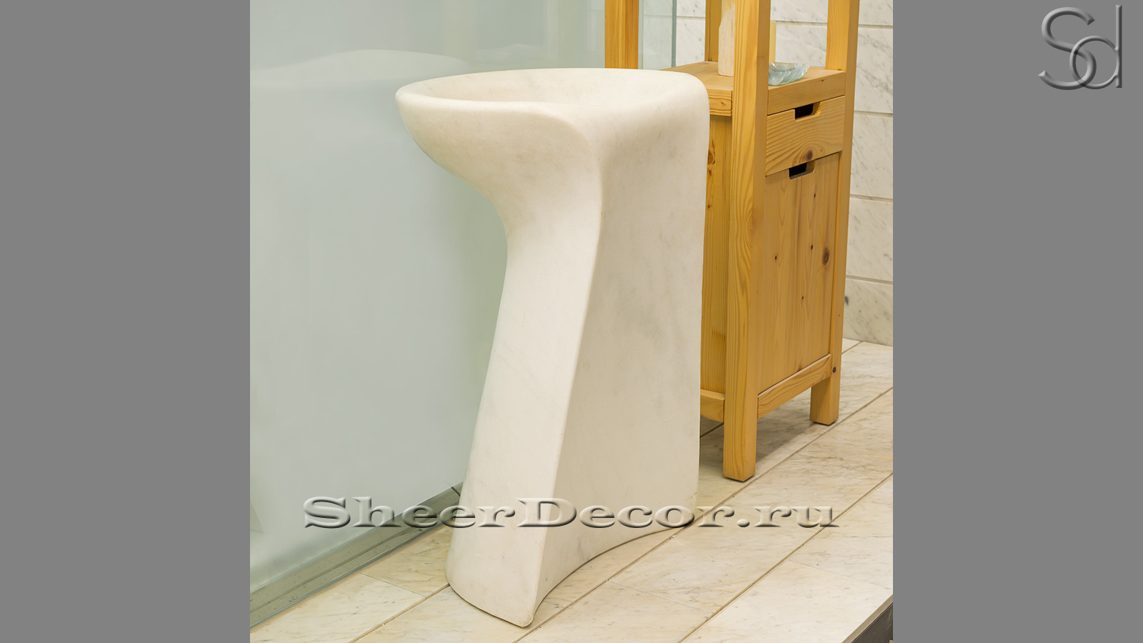 Мраморная раковина на пьедестале Sierra M2 из белого камня Clouds ИСПАНИЯ 128010172 для ванной комнаты_2