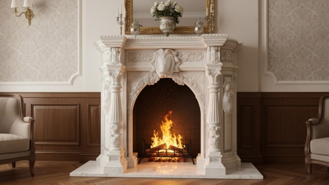 Мраморный портал белого цвета для отделки камина Sonal из натурального камня Bianco Extra 660111901_10