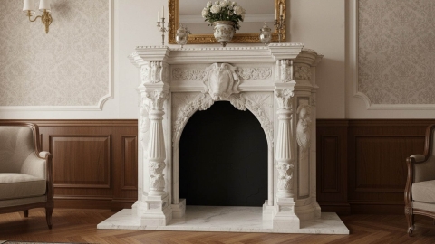 Мраморный портал белого цвета для отделки камина Sonal из натурального камня Bianco Extra 660111901_2