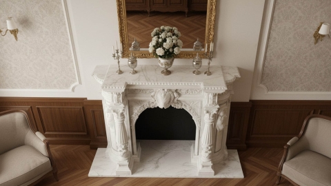 Мраморный портал белого цвета для отделки камина Sonal из натурального камня Bianco Extra 660111901_3