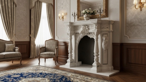 Мраморный портал белого цвета для отделки камина Sonal из натурального камня Bianco Extra 660111901_6