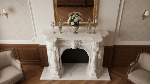 Мраморный портал белого цвета для отделки камина Sonal из натурального камня Bianco Extra 660111901_8