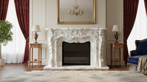 Мраморный портал для отделки камина Teuta из натурального камня Bianco Extra 671111902_2 Каменный портал белого цвета для облицовки камина Teuta M2 из мрамора Bianco Extra 671111902_2