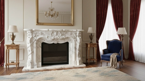 Мраморный портал для отделки камина Teuta из натурального камня Bianco Extra 671111902_3 Каменный портал белого цвета для облицовки камина Teuta M2 из мрамора Bianco Extra 671111902_3